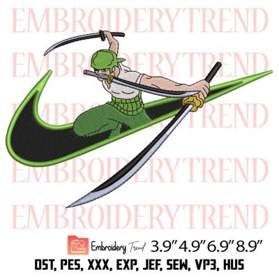One Piece Zoro Nike Embroidery Design File Instant Download