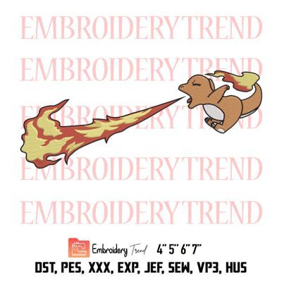 Pokemon Lizardon Embroidery Design-Lizardon Nike Embroidery File Instant Download