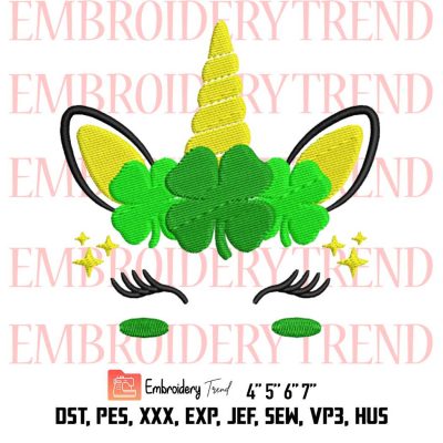 Cute Unicom Face St Patrick’s Day Kids Girls Women Logo Embroidery Design File Embroidery Machine