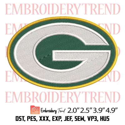 Green Bay Packers Logo Embroidery Design- NFL American Football Embroidery Machine
