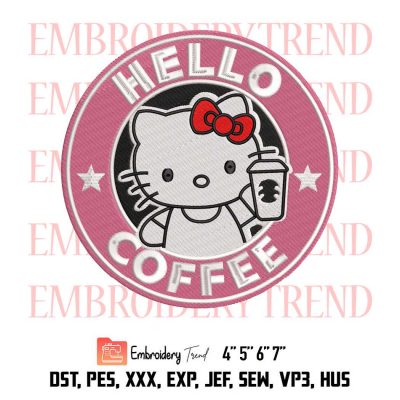 Hello Coffee Hello Kitty Cats Logo Embroidery Design File – Embroidery Machine