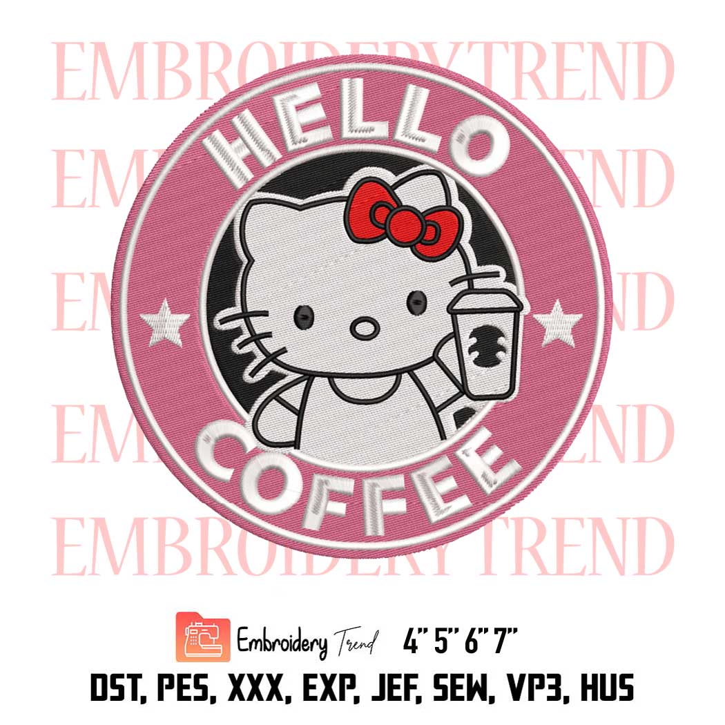 Hello Coffee Hello Kitty Cats Logo Embroidery Design File - Embroidery ...