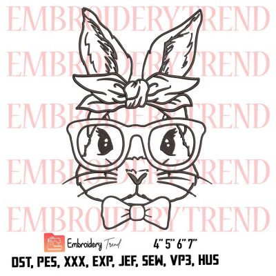 Bunny With glasses Logo  Embroidery Design File - Embroidery Machine
