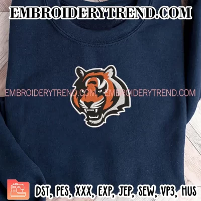 Cincinnati Bengals Tiger Embroidery Design, NFL Football Logo Machine Embroidery Digitized Pes Files