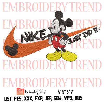 Nike – Micky Mouse – Just Do It ,Logo  Embroidery Design File – Nike Inspired Embroidery Machine