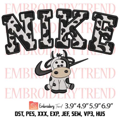 Nike Pattern With Cow Logo Embroidery Design File - Embroidery Machine