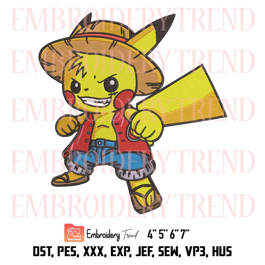 Pikachu Cosplay Luffy Logo Embroidery Design File - Anime One Piece  Embroidery Machine