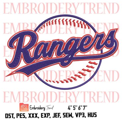 Texas Rangers Logo Embroidery Design, Baseball Embroidery Digitizing File