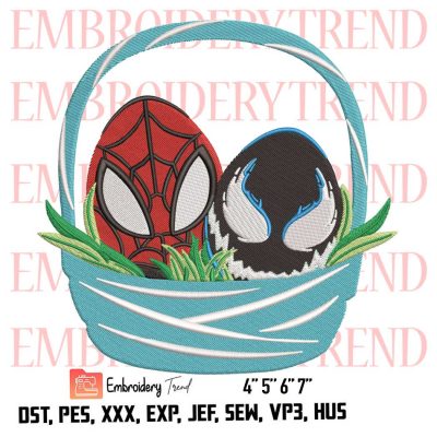 Spiderman And Venom in a funny basket Logo Embroidery Design File – Embroidery Machine