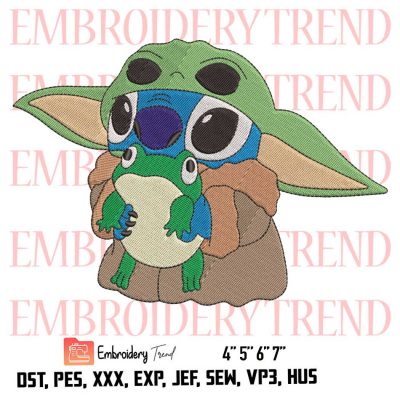 Stitch Disguise Baby Yoda Holding Frog Logo Embroidery Design File – Stitch Baby Yoda Frog Embroidery Machine