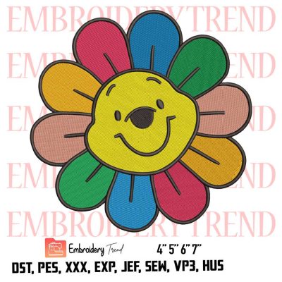 Sunflower Pooh Bear Face Logo Embroidery Design File – Logo Winnie The Pooh – Pooh Bear Face Sunflower Rainbow Embroidery Machine