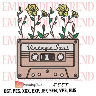 Vintage soul retro cassette tape flowers Logo Embroidery Design File – Embroidery Machine