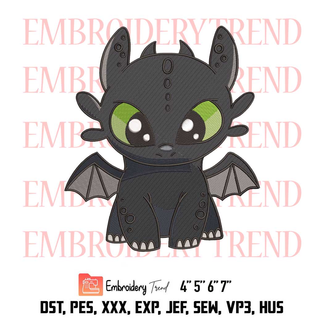 Baby Dragon Toothless Chibi Embroidery Design File - Embroidery Machine ...