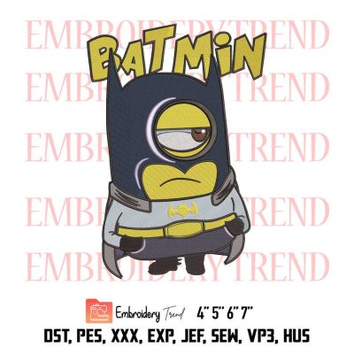 Minion Batman Bat Min Superhelo Logo Embroidery Design File – Minion Cosplay Batman Embroidery Machine