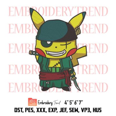 Pikachu Pokemon Cosplay Roronoa Zoro Monkey D. Luffy One Piece Logo Embroidery Design File – Embroidery Machine
