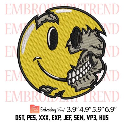 Smiley Face Skull Embroidery Design – Happy Smiley Embroidery Machine File