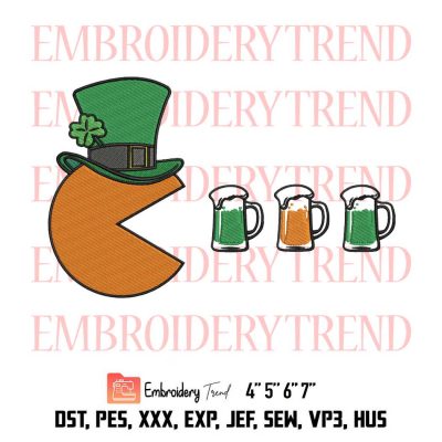 Pac Man Beer Patrick Day Funny, Patrick Day, Pac Man, Pac Patrick Hat Embroidery Design File – Embroidery Machine