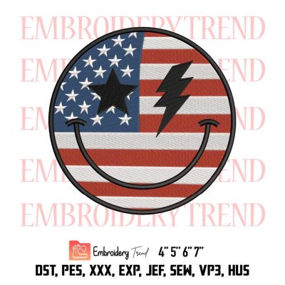 American Smiley Face, 4th of July, Smiley Flag Face Embroidery Design File – Embroidery Machine