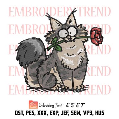 Cat kitten love rose valentines Embroidery, Maine Coon Cat Embroidery, Embroidery Design File-Embroidery Machine