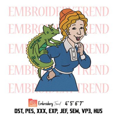 Ms. Valerie Frizzle and Lizard Embroidery Design, Disney Embroidery, The Magic School Bus Embroidery, Embroidery Design File
