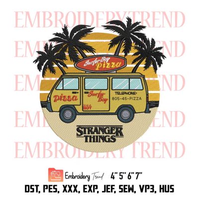 Surfer Boy Pizza Embroidery, Stranger Things Embroidery, Embroidery Design File