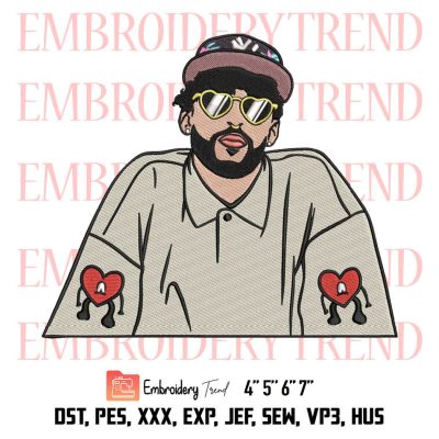 Bad Bunny Rapper Embroidery, Bad Bunny Playboy Embroidery, Sad Heart Gift Embroidery, Embroidery Design File