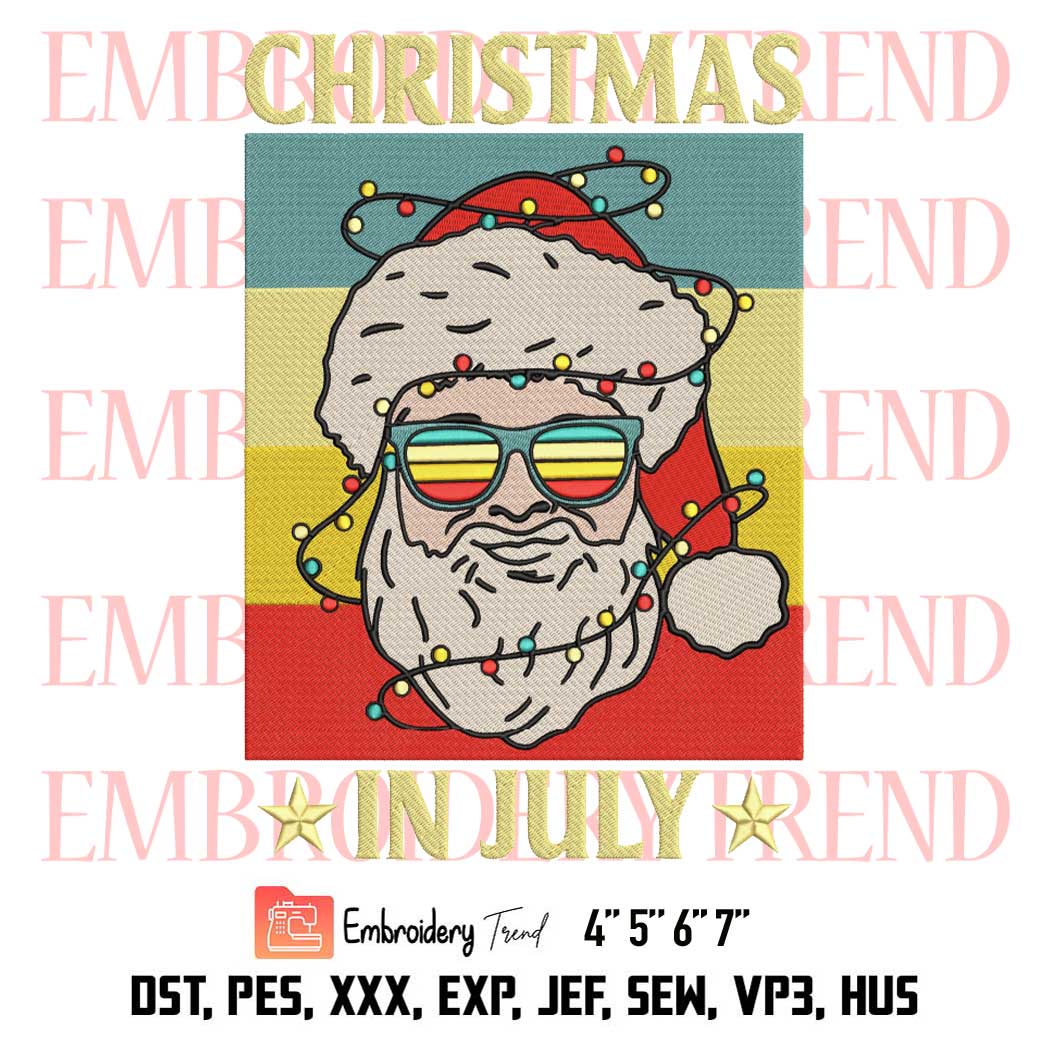 Christmas In July Embroidery, Santa Sunglasses Embroidery, Beach Summer Embroidery, Embroidery Design File
