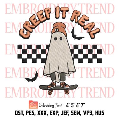 Creep It Real Vintage Slide Ghost Embroidery, Halloween Costume Retro Embroidery, Embroidery Design File