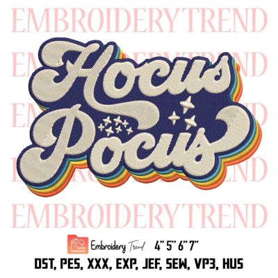 Hocus Pocus Retro Vintage Embroidery, Sunset Halloween Retro Embroidery, Embroidery Design File