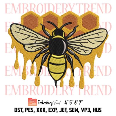 Honey Bee And Honeycomb Icon Embroidery, Cute Gifts Embroidery, Embroidery Design File