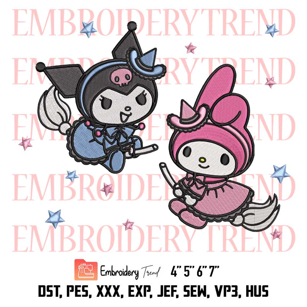 Hello Kitty Halloween Embroidery, My Melody Kuromi Little Witches Embroidery, Embroidery Design File