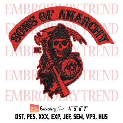 Sons of anarchy Embroidery, Skull Embroidery, Halloween Embroidery, Embroidery Design File