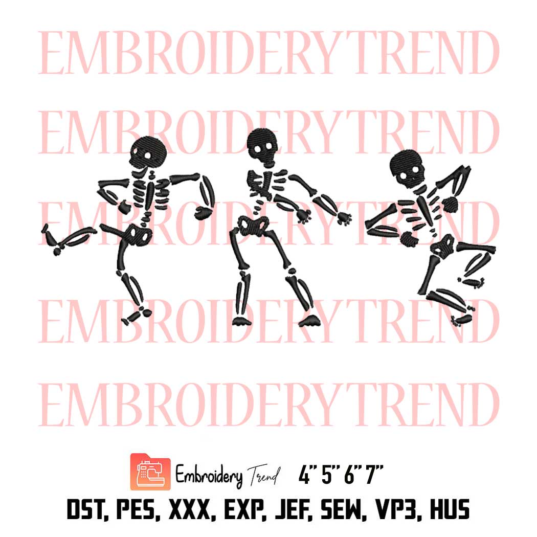 Spooky Dancing Skeletons Embroidery, Let's Dance Boys Girl Kids Embroidery, Funny Halloween Embroidery, Embroidery Design File