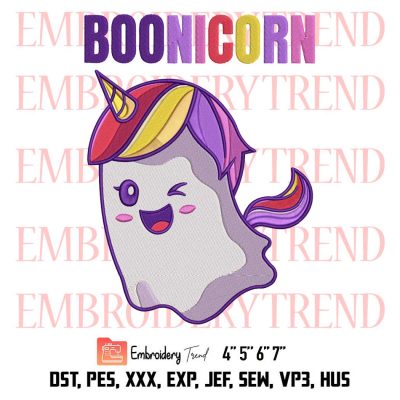Boonicorn Halloween Trick Or Treat Cute Embroidery, Ghost Unicorn Kids Halloween Outfit Embroidery, Embroidery Design File