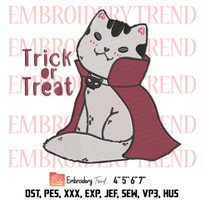 Cat Vampire Costume Trick Or Treat Embroidery, Cute Gift Halloween Cartoon Embroidery, Embroidery Design File