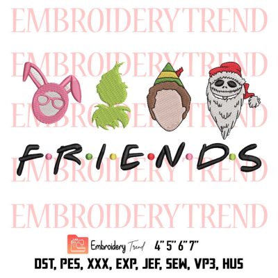 Friends Christmas Movie Characters Embroidery, Christmas Holiday Embroidery, Face Friends Christmas Embroidery, Embroidery Design File