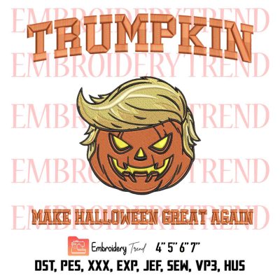 Halloween Pumpkin Trump Spooky Scary Embroidery, Scary Halloween Embroidery, Donald Trump Embroidery, Embroidery Design File