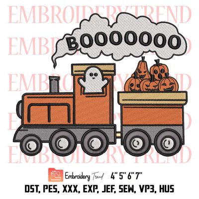 Kids Halloween Pumpkin Train Embroidery, Funny Boo Ghost Embroidery, Boys Kids Halloween Embroidery, Embroidery Design File