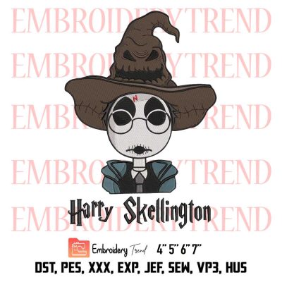 Harry Skellington Wizard Halloween Embroidery, Harry Potter x Jack Skellington Embroidery, Embroidery Design File