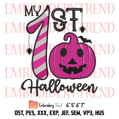 My First Halloween Embroidery, Pumpkin Kids Halloween Day Embroidery, Embroidery Design File