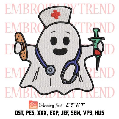 Nurse Ghost Scrub Top Halloween Embroidery, Costume For Nurses Women RN Embroidery, Embroidery Design File