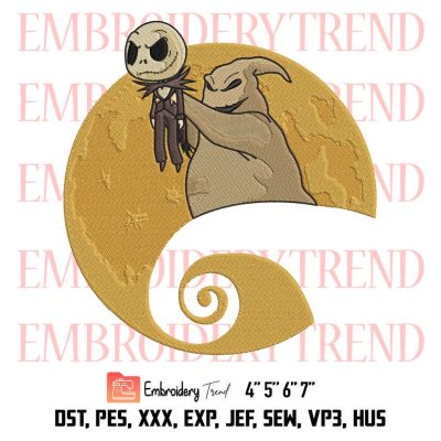 Oogie Boogie And Jack Skellington Moon Embroidery, Disney Nightmare Before Christmas Embroidery, Embroidery Design File