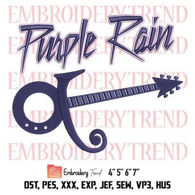 Purple Rain Signature Guitar Prince Embroidery, Prince Rogers Nelson Embroidery, Embroidery Design File