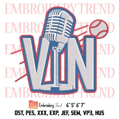 Vin Scully Mic Tribute Embroidery, Vin Scully Dodgers Embroidery, Rip Vin Scully Embroidery, Embroidery Design File