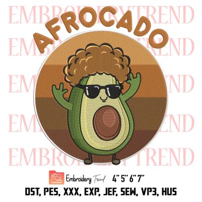Afrocado Funny Avocado Embroidery, Vintage Cute Gift Embroidery, Avocado With Afro Pun Embroidery, Embroidery Design File