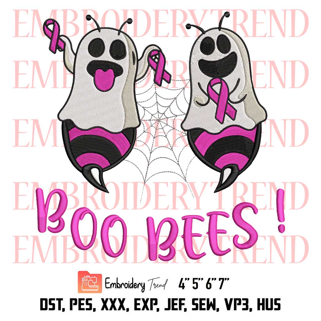 Boo Bees Ghost Bees Funny Embroidery, Breast Cancer Embroidery, Halloween Embroidery, Embroidery Design File