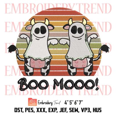 Funny Ghost Cow Farm Animal Embroidery, Boo Moo Lazy Halloween Costume Embroidery, Embroidery Design File