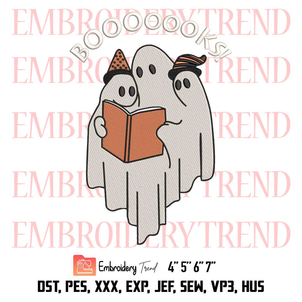 Booooks Cute Ghost Embroidery, Reading Library Books Embroidery, Spooky Halloween Embroidery, Embroidery Design File