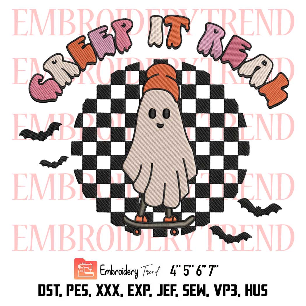 Vintage Creep It Real Ghost Halloween Embroidery, Retro Sweating Sucks Skeleton Boys Embroidery, Embroidery Design File