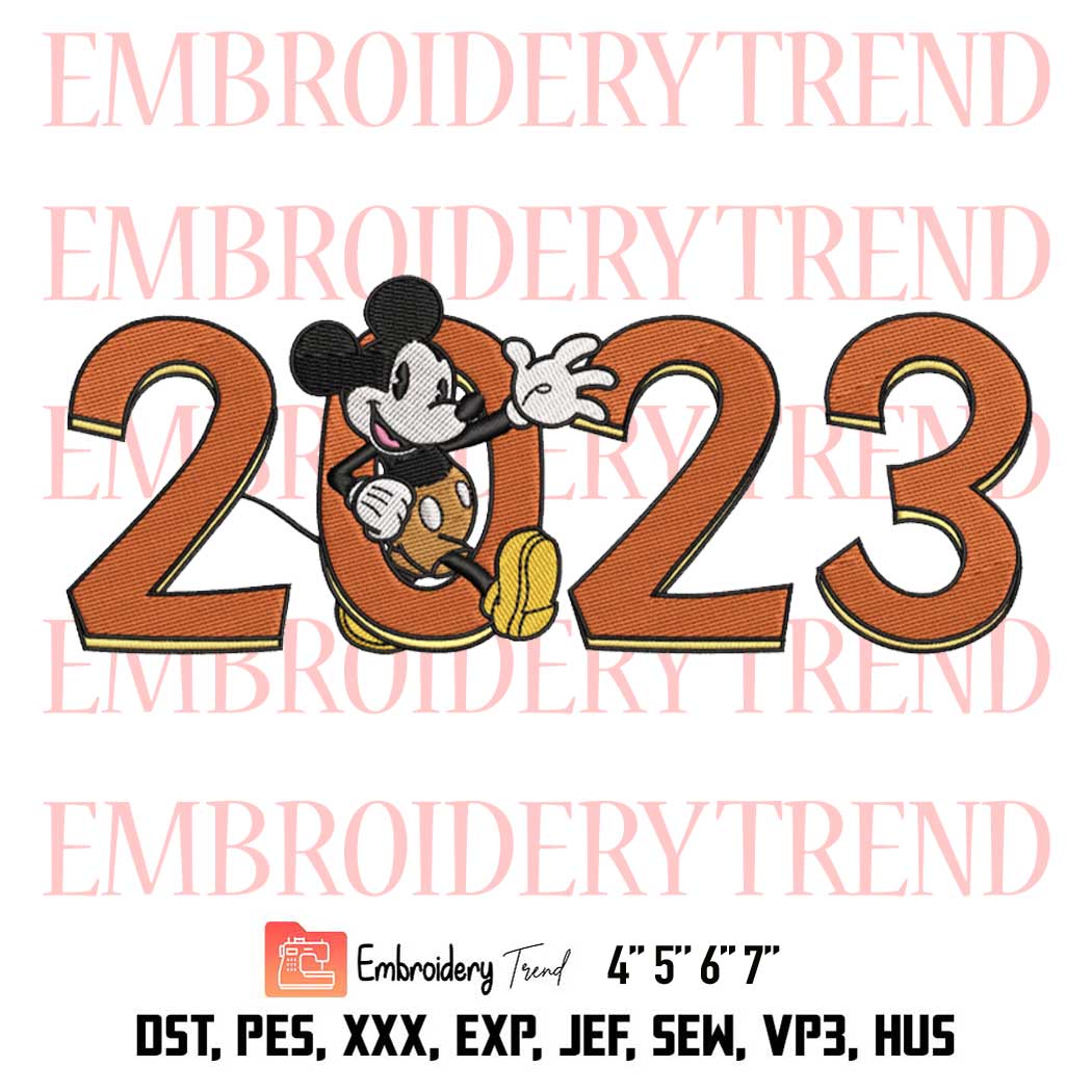 Waving Mickey Mouse 2023 Embroidery, 100th Anniversary New Year Embroidery,  Disney Happy New Year Embroidery, Embroidery
